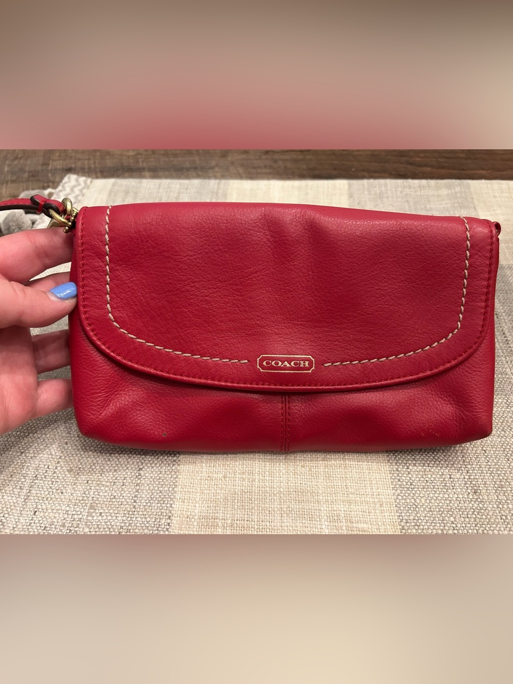 COACH Red Leather Wristlet Clutch with Gold Accent - Picture 6 of 9